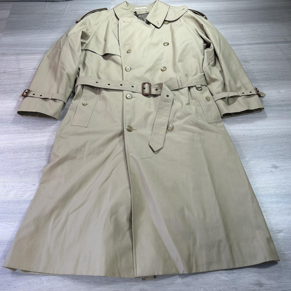 Sanyo Trench Coat Mens 42R Tan Double Breasted Belted‎ Made in Japan Wool Liner